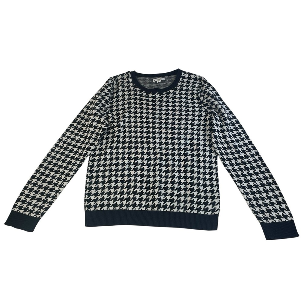Kim Rogers Petite Houndstooth Knit Sweater PXL Black White Cotton
